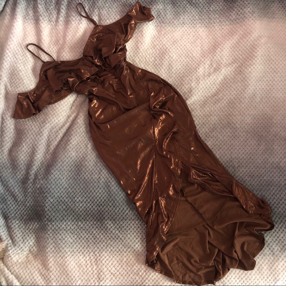 bronze midi dress